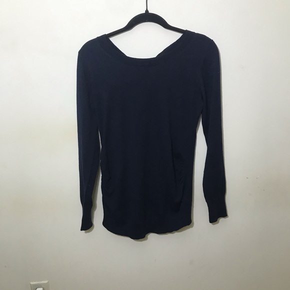 H&M S small navy blue Mama Maternity Sweater pullover open tie back bow - Picture 9 of 13